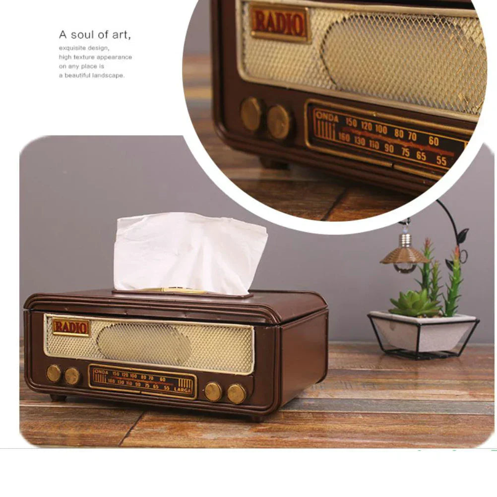 Caja de papel de seda con forma de radio retro, caja para guardar servilletas, contenedor para toallas de papel, estuche para toallas de papel para el hogar, bar y oficina.