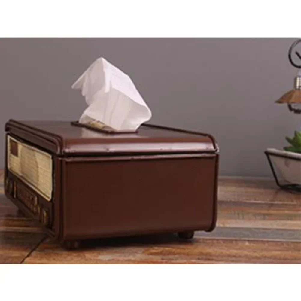 Caja de papel de seda con forma de radio retro, caja para guardar servilletas, contenedor para toallas de papel, estuche para toallas de papel para el hogar, bar y oficina.