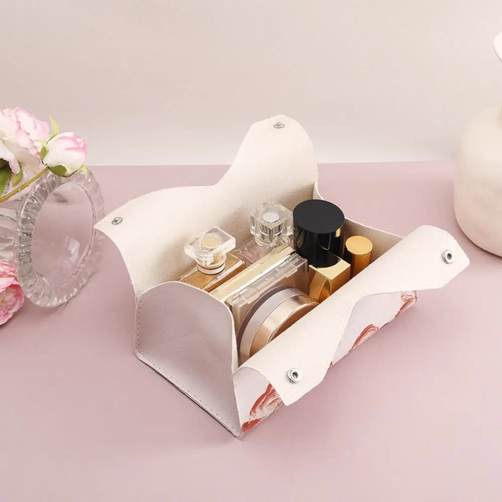 Estuche de pañuelos de cuero rosa estético, grande, para guardar toallas de papel con pintura al óleo, creativo y duradero, para el hogar