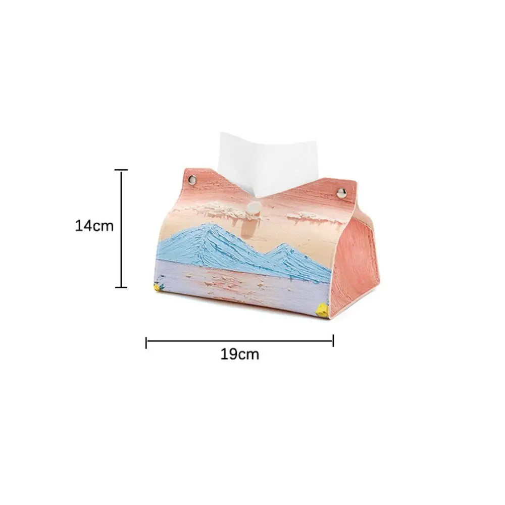 Estuche de pañuelos de cuero rosa estético, grande, para guardar toallas de papel con pintura al óleo, creativo y duradero, para el hogar