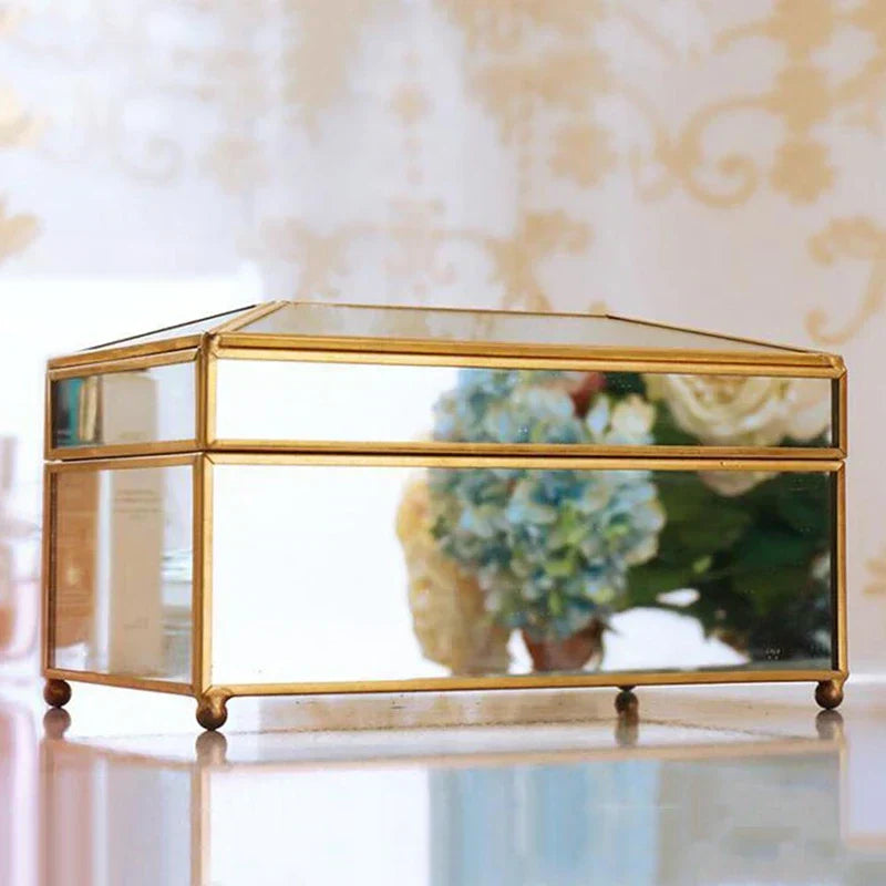 Caja de pañuelos de cristal con espejo de estilo europeo de lujo, impermeable, soporte para toallas de papel, bandeja para tocador, decoración del hogar