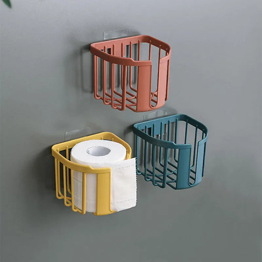 Estante para papel higiénico sin perforaciones, caja de pañuelos para baño y cocina, caja de almacenamiento de papel adhesivo de pared, soporte para papel higiénico, rollo de papel
